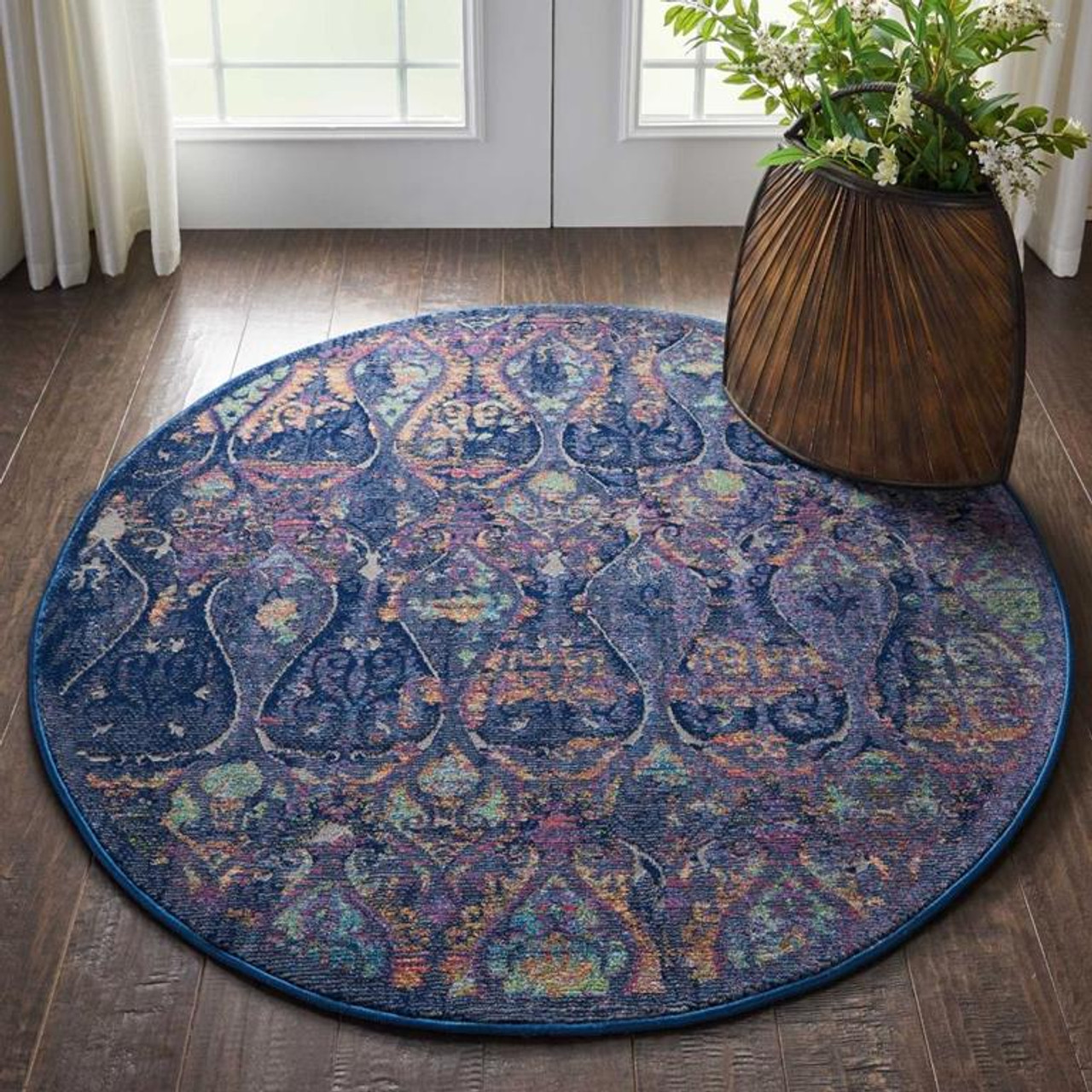 Nourison Ankara Global ANR08 Navy/Multicolor Round Area Rug Room Scene