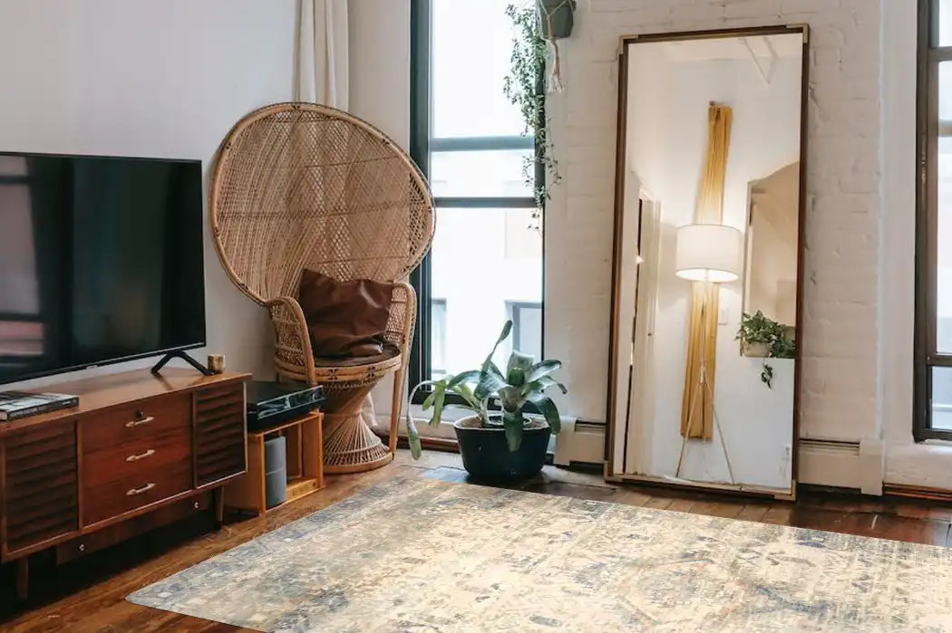 Loloi Revere REV-06 Ivory/Blue Area Rug Room Scene