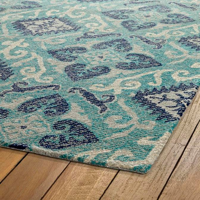 Kaleen Weathered WTR03-91 Teal Area Rug Corner 2