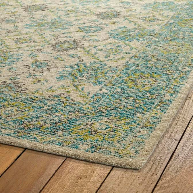 Kaleen Weathered WTR06-91 Teal Area Rug Corner 2