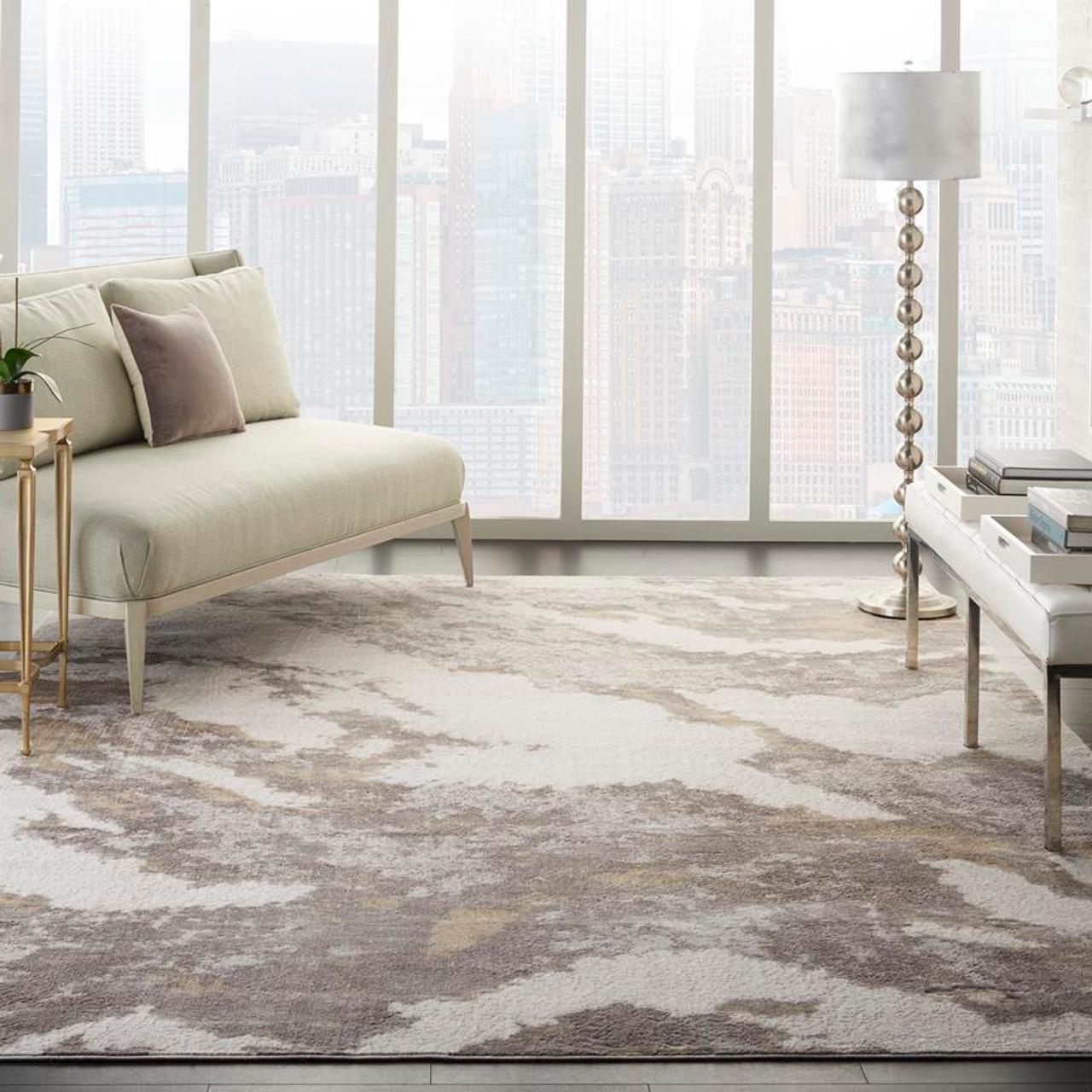 Nourison Silky Textures SLY03 Brown/Ivory Area Rug - Carpet
