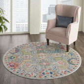 Nourison Ankara Global ANR12 Grey/Multi Round Area Rug Room Scene Nourison Ankara Global ANR12 Grey/Multi Round Area Rug Room Scene