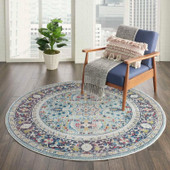Nourison Ankara Global ANR14 Teal/Multi Round Area Rug Room Scene Nourison Ankara Global ANR14 Teal/Multi Round Area Rug Room Scene