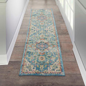 Nourison Passion PSN25 Ivory/Light Blue Runner Area Rug Room Scene Nourison Passion PSN25 Ivory/Light Blue Runner Area Rug Room Scene