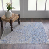 Nourison Silk Shadows SHA18 Grey Blue Scatter Area Rug Room Scene