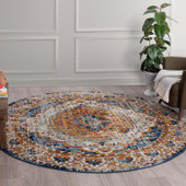 Tayse Diamond Britney DIA1304 Blue Round Area Rug Room Scene