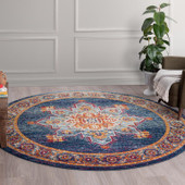 Tayse Diamond Mila DIA1900 Blue Round Area Rug Room Scene