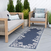 Tayse Eco Biscayne ECO1505 Navy Runner Area Rug Patio Scene Tayse Eco Biscayne ECO1505 Navy Runner Area Rug Patio Scene