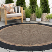 Tayse Eco Dania ECO1201 Black Round Area Rug Patio Scene Tayse Eco Dania ECO1201 Black Round Area Rug Patio Scene