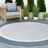 Tayse Eco Dania ECO1202 Blue Round Area Rug Patio Scene Tayse Eco Dania ECO1202 Blue Round Area Rug Patio Scene
