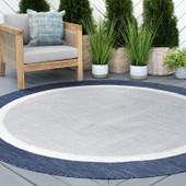 Tayse Eco Dania ECO1205 Navy Round Area Rug Patio Scene Tayse Eco Dania ECO1205 Navy Round Area Rug Patio Scene