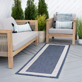 Tayse Eco Elgin ECO1105 Navy Runner Area Rug Patio Scene Tayse Eco Elgin ECO1105 Navy Runner Area Rug Patio Scene