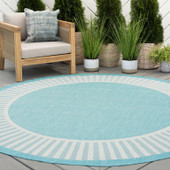 Tayse Eco Elgin ECO1106 Aqua Round Area Rug Patio Scene Tayse Eco Elgin ECO1106 Aqua Round Area Rug Patio Scene