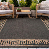 Tayse Eco Giovanna ECO1001 Black Area Rug Patio Scene Tayse Eco Giovanna ECO1001 Black Area Rug Patio Scene