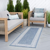 Tayse Eco Giovanna ECO1002 Blue Runner Area Rug Patio Scene Tayse Eco Giovanna ECO1002 Blue Runner Area Rug Patio Scene