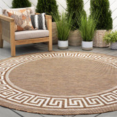 Tayse Eco Giovanna ECO1003 Gold Round Area Rug Patio Scene Tayse Eco Giovanna ECO1003 Gold Round Area Rug Patio Scene