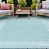 Tayse Eco Giovanna ECO1006 Aqua Area Rug Patio Scene Tayse Eco Giovanna ECO1006 Aqua Area Rug Patio Scene