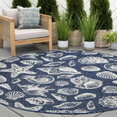 Tayse Eco Sanibel ECO1405 Navy Round Area Rug Patio Scene Tayse Eco Sanibel ECO1405 Navy Round Area Rug Patio Scene