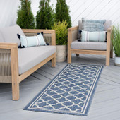 Tayse Eco Shaila ECO1302 Blue Runner Area Rug Patio Scene Tayse Eco Shaila ECO1302 Blue Runner Area Rug Patio Scene