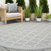 Tayse Eco Shaila ECO1304 Gray Round Area Rug Patio Scene Tayse Eco Shaila ECO1304 Gray Round Area Rug Patio Scene