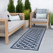 Tayse Eco Shaila ECO1305 Navy Runner Area Rug Patio Scene Tayse Eco Shaila ECO1305 Navy Runner Area Rug Patio Scene