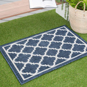 Tayse Eco Shaila ECO1305 Navy Scatter Area Rug Patio Scene Tayse Eco Shaila ECO1305 Navy Scatter Area Rug Patio Scene