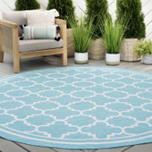 Tayse Eco Shaila ECO1306 Aqua Round Area Rug Patio Scene Tayse Eco Shaila ECO1306 Aqua Round Area Rug Patio Scene