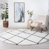 Tayse Jersey Shag Mira JRS1100 White Round Area Rug Room Scene