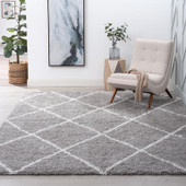 Tayse Jersey Shag Mira JRS1102 Silver Area Rug Room Scene Tayse Jersey Shag Mira JRS1102 Silver Area Rug Room Scene