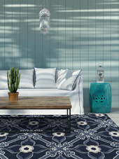 Peranakan Tile HPT01-10 Denim Area Rug Room Scene Peranakan Tile HPT01-10 Denim Area Rug Room Scene