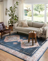 Loloi II Heidi HEI-03 Denim Blush Area Rug Room Scene Loloi II Heidi HEI-03 Denim Blush Area Rug Room Scene