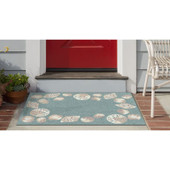 Liora Manne Capri 1723-04 Seashell Border Aqua Area Rug Room Scene 4