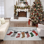 Dalyn Wonderland WN5 Silver Merry Christmas with Hanging Stockings Rug Room Scene Dalyn Wonderland WN5 Silver Merry Christmas with Hanging Stockings Rug Room Scene