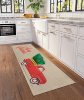 Dalyn Wonderland WN4 Putty Merry Christmas Tree in Truck 2x8 Runner Area Rug Room Scene