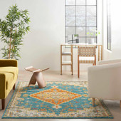 Nourison Allur ALR01 Turquoise Ivory Area Rug Room Scene Nourison Allur ALR01 Turquoise Ivory Area Rug Room Scene