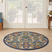 Nourison Allur ALR03 Navy Multi Round Rug in Room Nourison Allur ALR03 Navy Multi Round Rug in Room