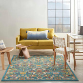 Nourison Allur ALR03 Turquoise Ivory Area Rug Room Scene Nourison Allur ALR03 Turquoise Ivory Area Rug Room Scene