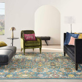 Nourison Allur ALR03 Turquoise Ivory 8x10 Rug in Living Room Nourison Allur ALR03 Turquoise Ivory 8x10 Rug in Living Room