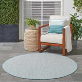 Nourison Courtyard COU01 Ivory Aqua Round Rug Outdoors Nourison Courtyard COU01 Ivory Aqua Round Rug Outdoors