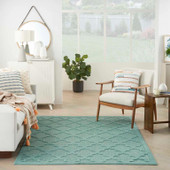 Nourison Easy Care NES01 Aqua Teal 5x7 Area Rug in Living Room