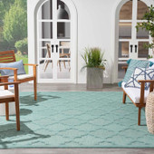 Nourison Easy Care NES01 Aqua Teal Area Rug Outdoor Room Scene