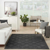 Nourison Easy Care NES01 Charcoal Black 5x7 Area Rug in Living Room