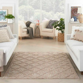 Nourison Easy Care NES01 Natural Beige 5x7 Area Rug in Living Room