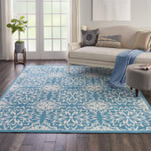 Nourison Jubilant JUB06 Ivory Blue 8x11 Area Rug Room Scene Nourison Jubilant JUB06 Ivory Blue 8x11 Area Rug Room Scene