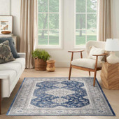 Nourison Nicole Curtis Series 4 SR403 Grey Navy Area Rug Room Scene