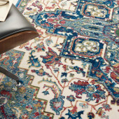 Nourison Ankara Global ANR15 Ivory Navy Area Rug Detail on Floor Nourison Ankara Global ANR15 Ivory Navy Area Rug Detail on Floor