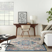 Nourison Ankara Global ANR15 Ivory Navy Area Rug Room Scene Nourison Ankara Global ANR15 Ivory Navy Area Rug Room Scene