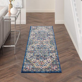 Nourison Ankara Global ANR15 Ivory Navy Runner in Room Nourison Ankara Global ANR15 Ivory Navy Runner in Room