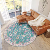 Dalyn Hatay HY7 Teal Round Area Rug Room Scene Dalyn Hatay HY7 Teal Round Area Rug Room Scene