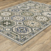 Oriental Weavers Hastings HA05H Ivory Blue Area Rug Angle Oriental Weavers Hastings HA05H Ivory Blue Area Rug Angle